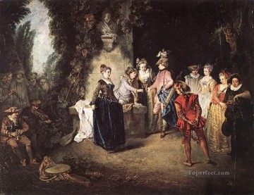 古典的 Painting - フランスのコメディ ジャン・アントワーヌ・ワトーの古典的なロココ
